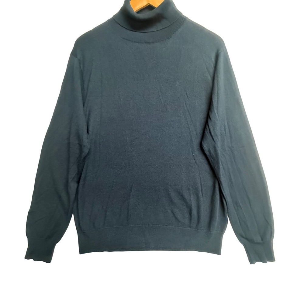 J Crew Mens L Merino Wool Turtleneck Sweater Navy Blue Lightweight Knit Clas